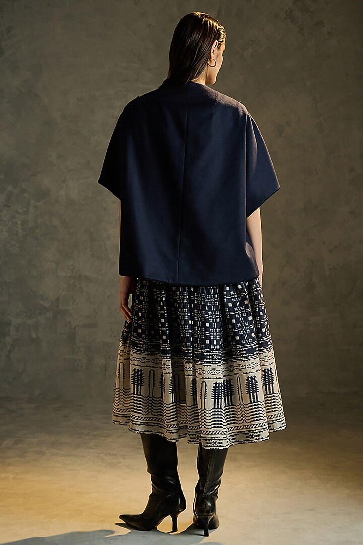 Navy Blue Pure Wool Hand Embroidered Shrug by Talitha at Pernia's Pop Up Shop