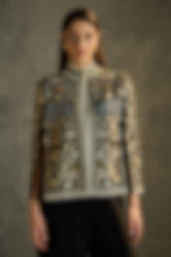 Black Silk Crepe Hand Embroidered Cape by Talitha at Pernia's Pop Up Shop