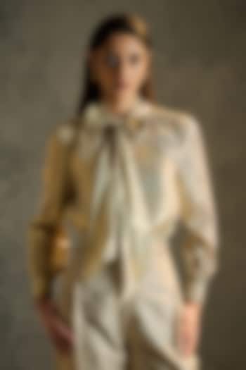 Gold Silk Hand Embroidered Blouse by Talitha at Pernia's Pop Up Shop
