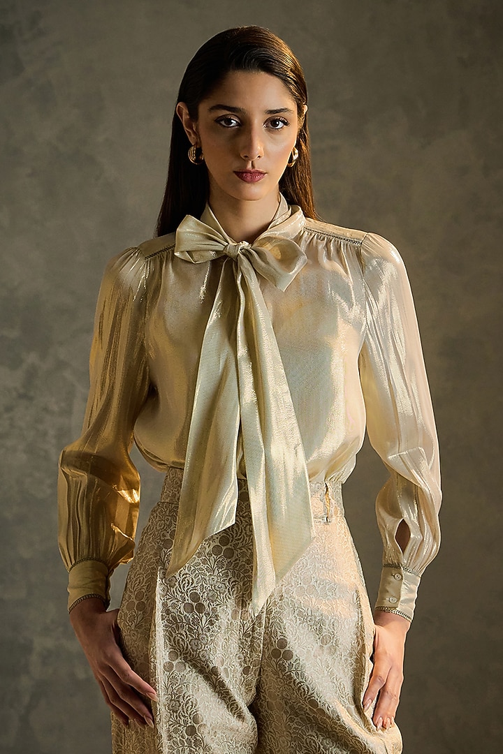 Gold Silk Hand Embroidered Blouse by Talitha at Pernia's Pop Up Shop