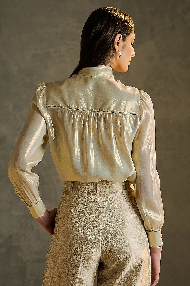 Gold Silk Hand Embroidered Blouse by Talitha at Pernia's Pop Up Shop