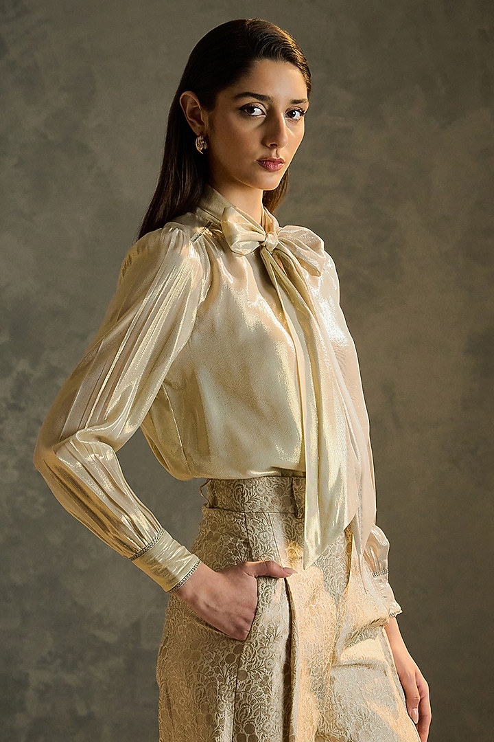 Gold Silk Hand Embroidered Blouse by Talitha at Pernia's Pop Up Shop