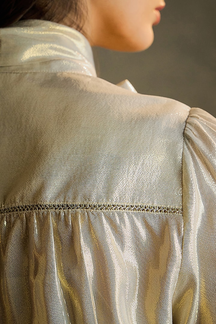 Gold Silk Hand Embroidered Blouse by Talitha at Pernia's Pop Up Shop