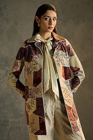 Multi-Colored Silk Velvet & Brocade Hand Embroidered Jacket by Talitha