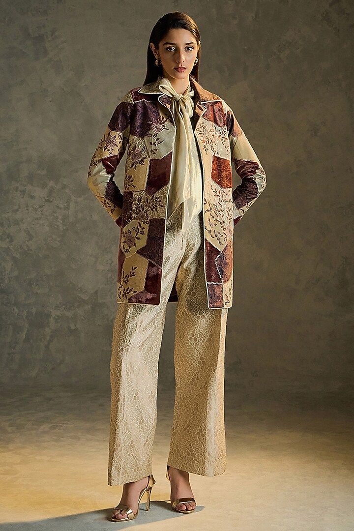 Multi-Colored Silk Velvet & Brocade Hand Embroidered Jacket by Talitha at Pernia's Pop Up Shop