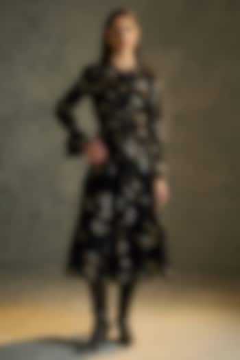 Black Silk Georgette Hand Embroidered Party Wear Dress by Talitha at Pernia's Pop Up Shop