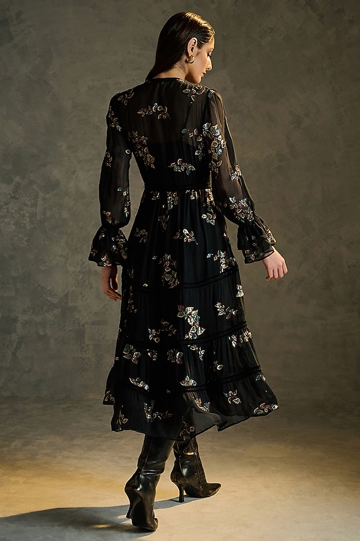 Black Silk Georgette Hand Embroidered Party Wear Dress by Talitha at Pernia's Pop Up Shop