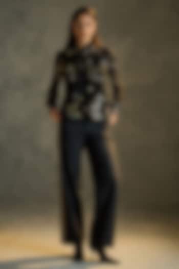 Black Silk Georgette Embroidered Blouse by Talitha at Pernia's Pop Up Shop