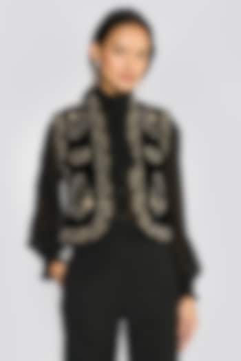 Black Silk Velvet Floral & Zardosi Embroidered Gilet by talitha at Pernia's Pop Up Shop