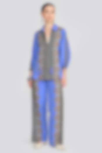 Blue Linen Blend Printed Co-Ord Set by talitha at Pernia's Pop Up Shop