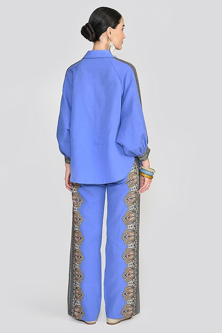 Blue Linen Blend Printed Co-Ord Set by talitha at Pernia's Pop Up Shop