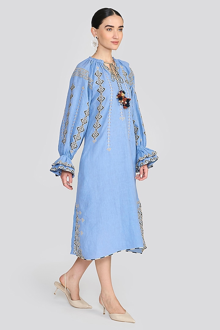 Cornflower Blue Linen Embroidered Tunic by talitha at Pernia's Pop Up Shop