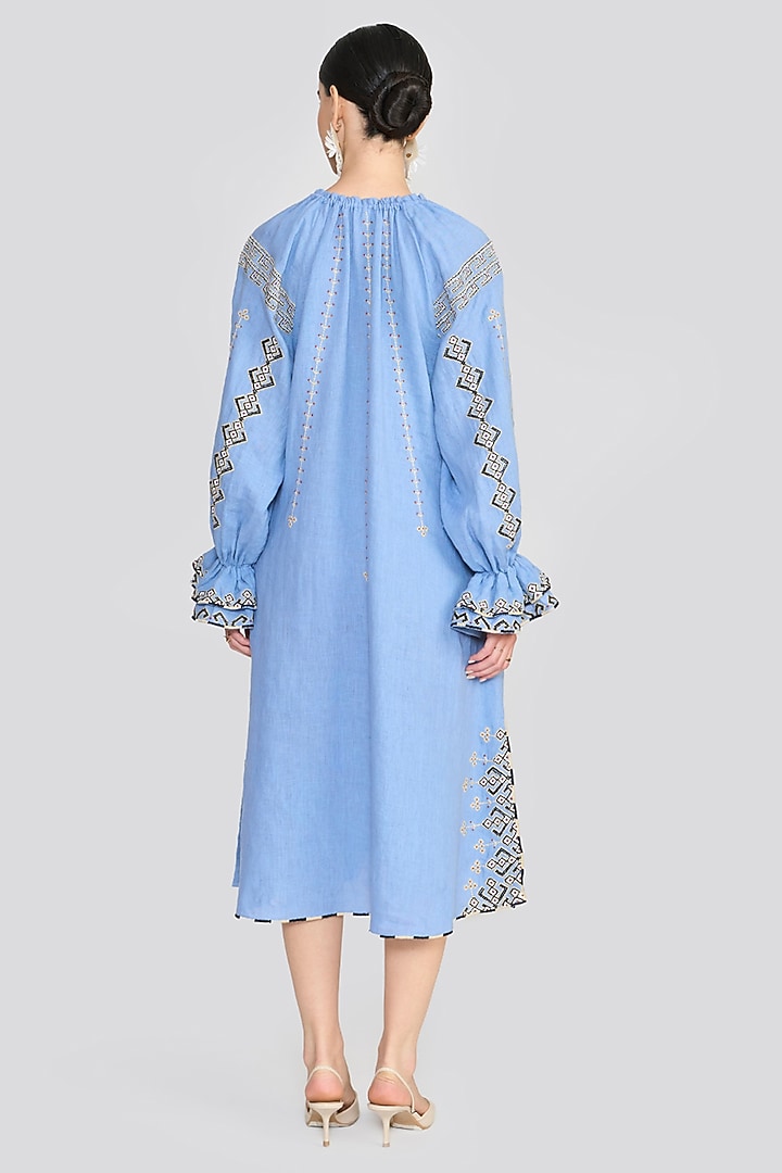 Cornflower Blue Linen Embroidered Tunic by talitha at Pernia's Pop Up Shop