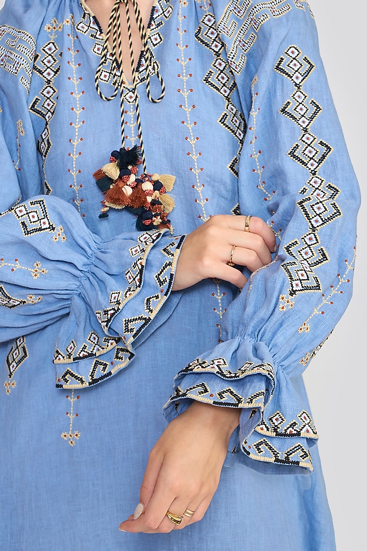 Cornflower Blue Linen Embroidered Tunic by talitha at Pernia's Pop Up Shop