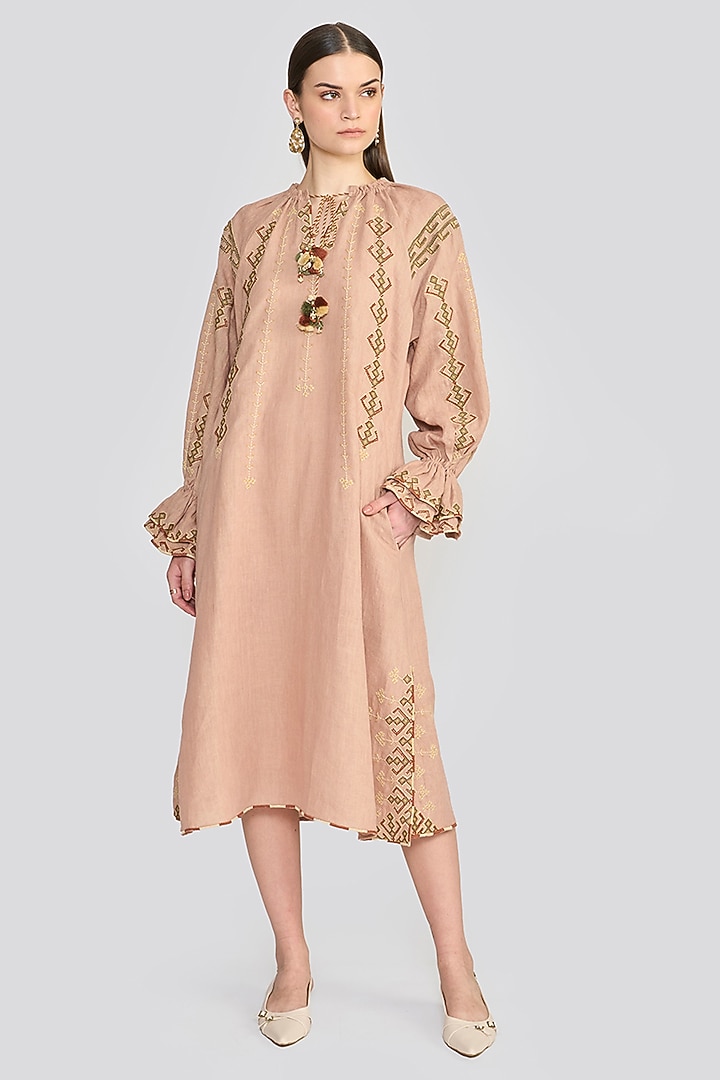Dusty Rose Pink Linen Embroidered Tunic by talitha at Pernia's Pop Up Shop
