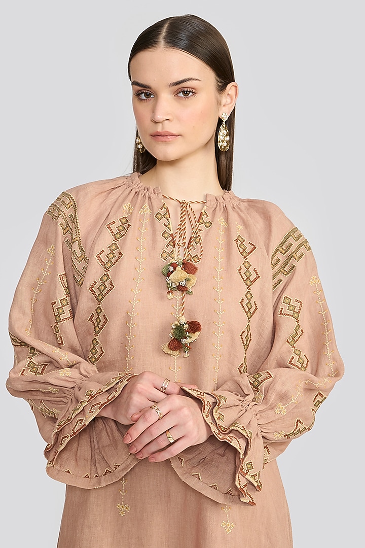Dusty Rose Pink Linen Embroidered Tunic by talitha at Pernia's Pop Up Shop