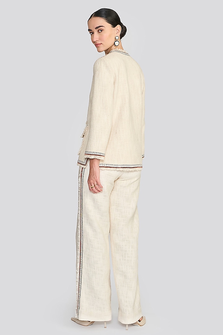 Ivory Textured Cotton Hand Embroidered Jacket by talitha at Pernia's Pop Up Shop