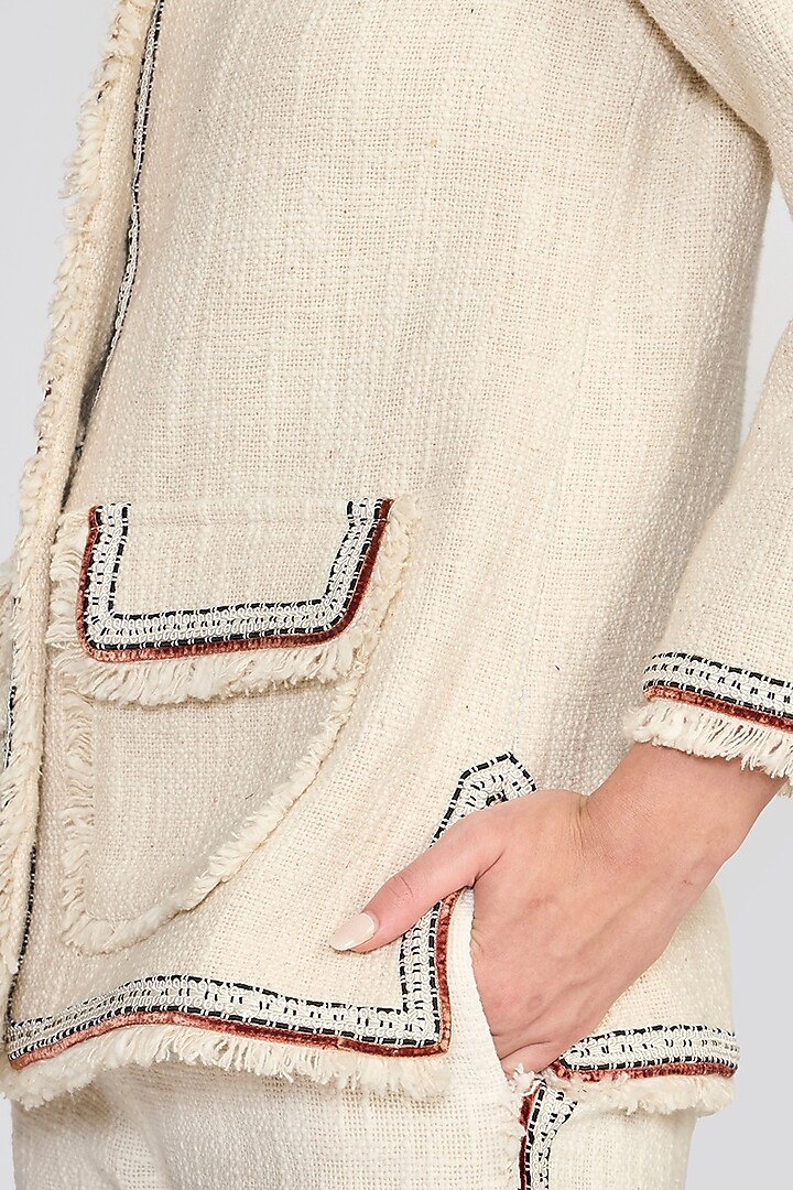 Ivory Textured Cotton Hand Embroidered Jacket by talitha at Pernia's Pop Up Shop