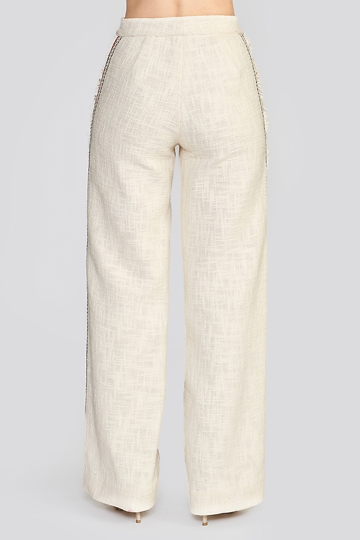 Ivory Textured Cotton Embroidered Pants by talitha at Pernia's Pop Up Shop