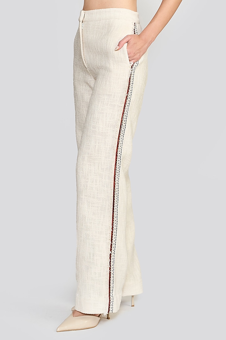 Ivory Textured Cotton Embroidered Pants by talitha at Pernia's Pop Up Shop