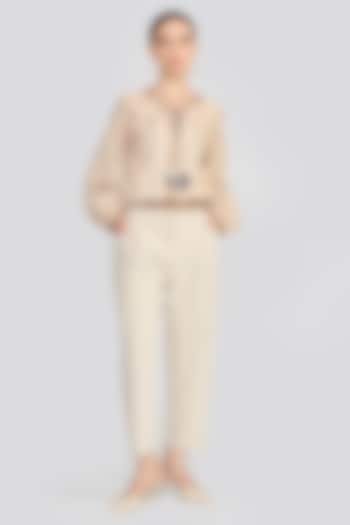 Cream Linen Geometric Embroidered Top by talitha at Pernia's Pop Up Shop