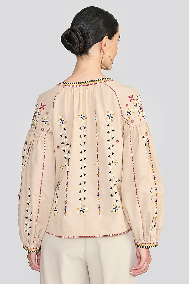 Cream Linen Geometric Embroidered Top by talitha at Pernia's Pop Up Shop