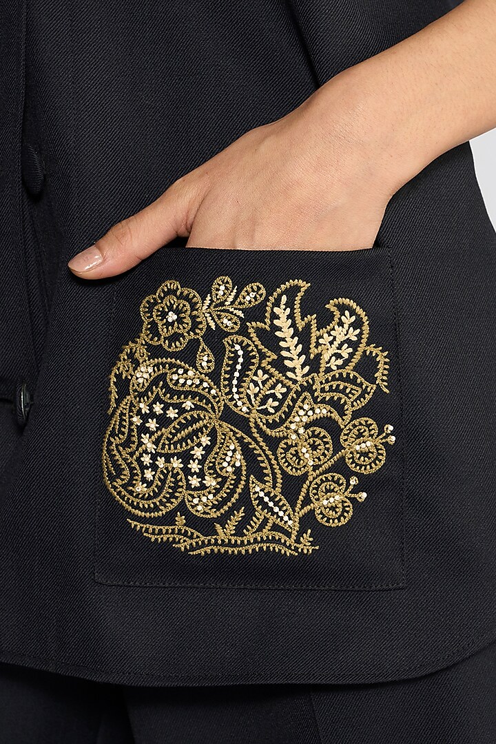 Navy Blue Flannel Embroidered Co-Ord Set by talitha at Pernia's Pop Up Shop