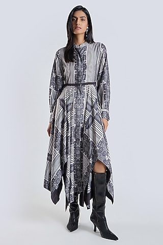 Multi-Colored Silk Scarf Printed Midi Dress by talitha