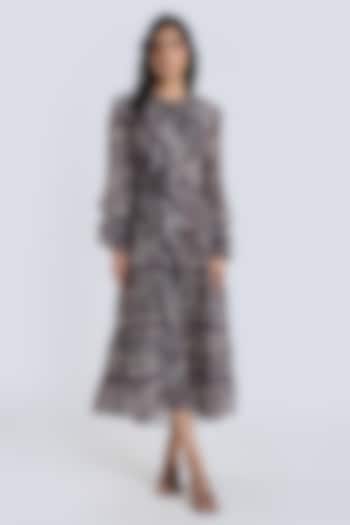 Wine Silk Chiffon Printed Midi Cocktail Dress by talitha at Pernia's Pop Up Shop