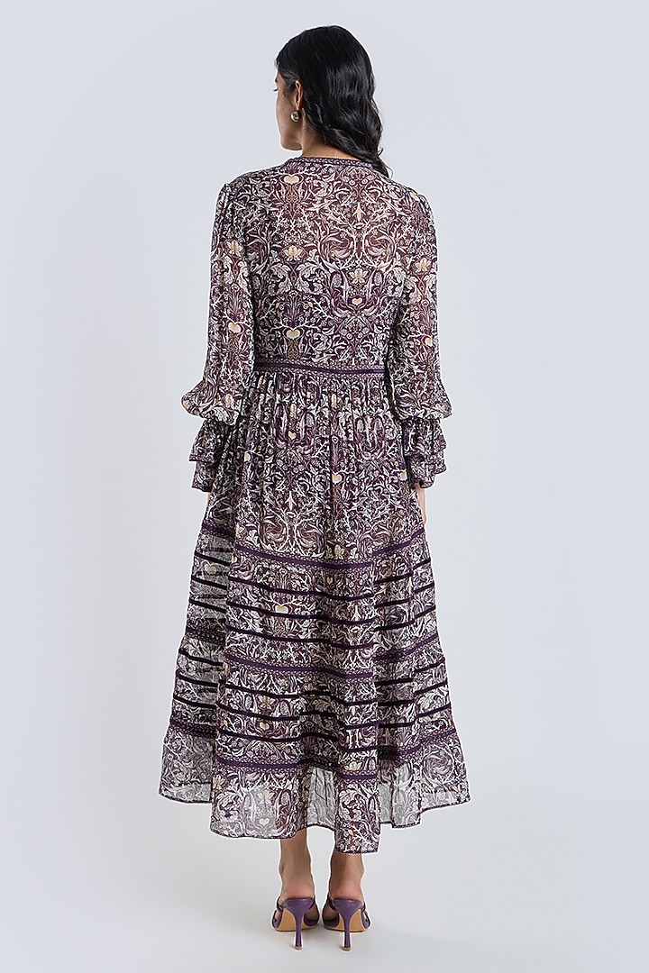 Wine Silk Chiffon Printed Midi Cocktail Dress by talitha at Pernia's Pop Up Shop