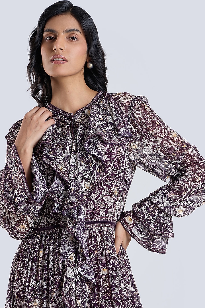 Wine Silk Chiffon Printed Midi Cocktail Dress by talitha at Pernia's Pop Up Shop