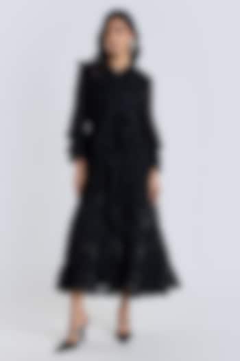 Black Silk Chiffon Embroidered Party Wear Dress by talitha at Pernia's Pop Up Shop