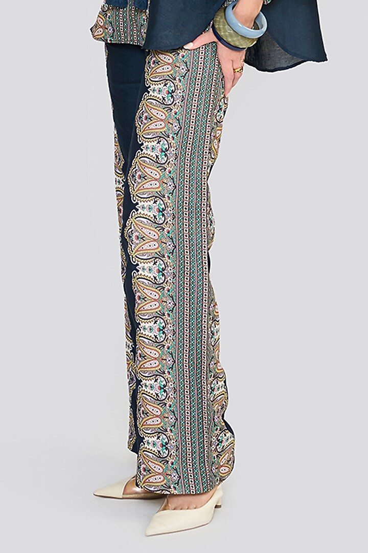 Navy Blue Linen Blend Printed Co-Ord Set by talitha at Pernia's Pop Up Shop