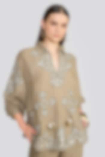 Sage Green Linen Applique Hand Embroidered Top by talitha at Pernia's Pop Up Shop