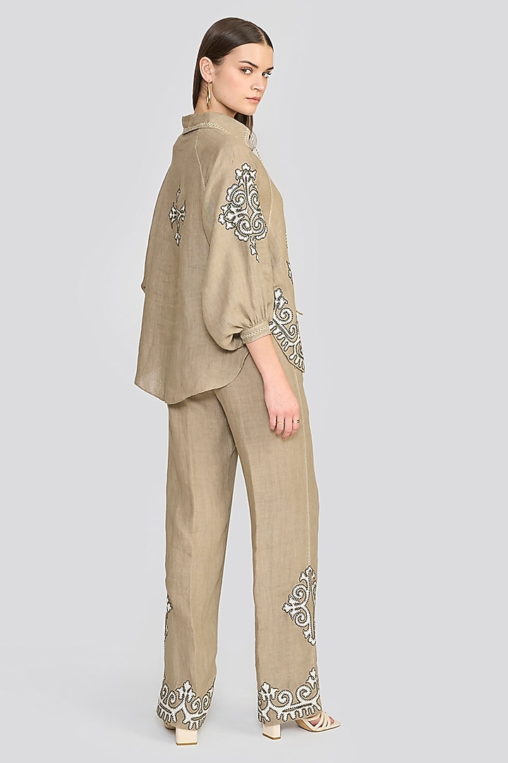 Sage Green Linen Applique Hand Embroidered Top by talitha at Pernia's Pop Up Shop