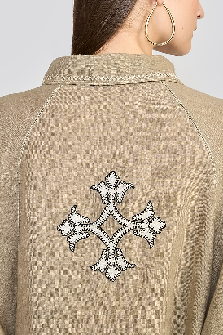 Sage Green Linen Applique Hand Embroidered Top by talitha at Pernia's Pop Up Shop