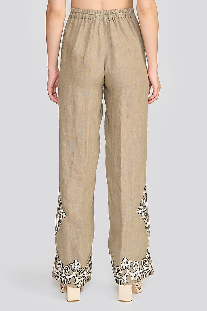 Sage Green Linen Treadle Embroidered Pants by talitha at Pernia's Pop Up Shop