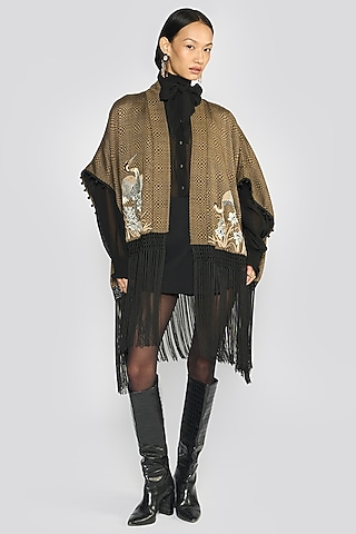 Mocha Taupe Cashmere Wool Hand Embroidered Shrug by talitha