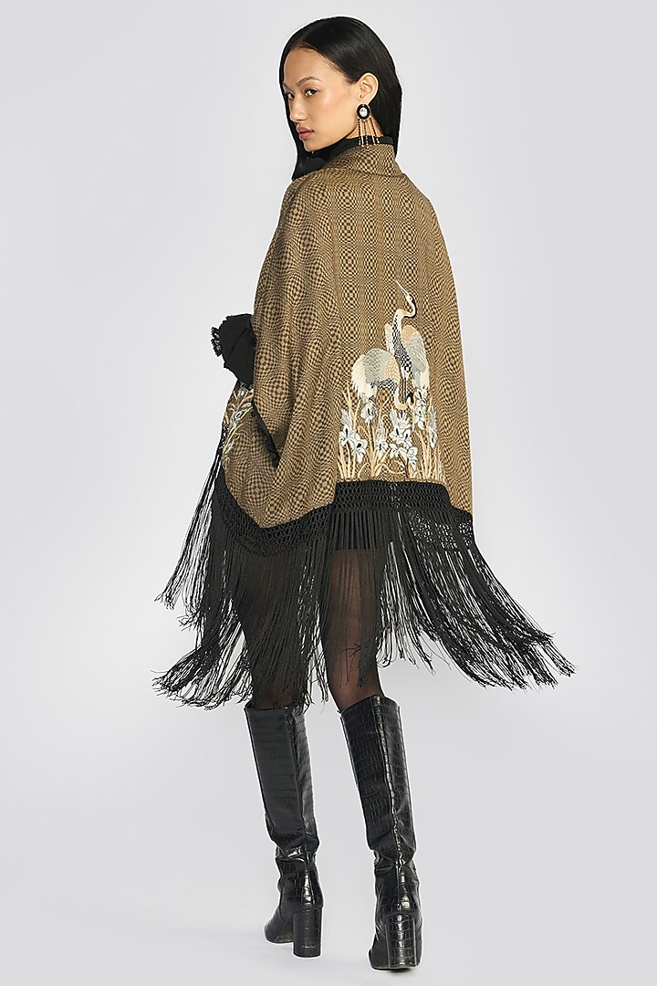 Mocha Taupe Cashmere Wool Hand Embroidered Shrug by talitha at Pernia's Pop Up Shop