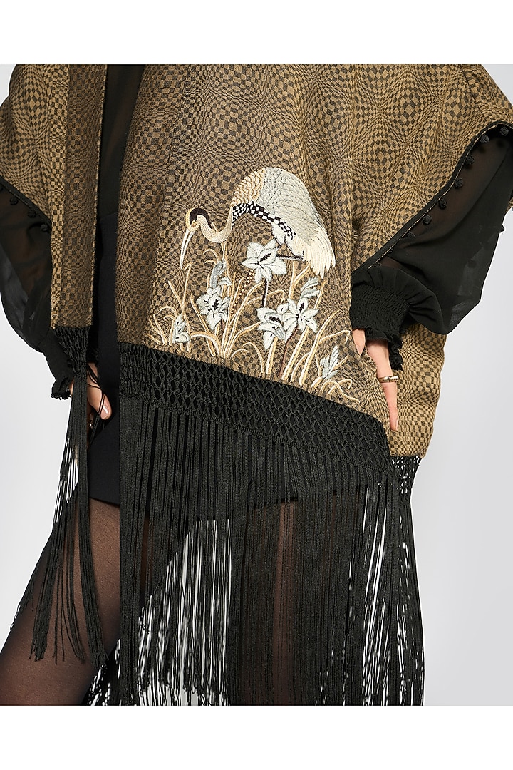 Mocha Taupe Cashmere Wool Hand Embroidered Shrug by talitha at Pernia's Pop Up Shop