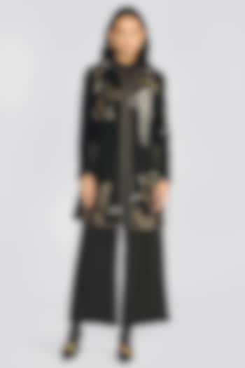 Black Wool Blend Metallic Aari Hand Embroidered Jacket by talitha at Pernia's Pop Up Shop