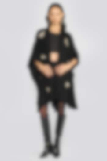 Black Cashmere Zardosi Hand Embroidered Ruana by talitha at Pernia's Pop Up Shop