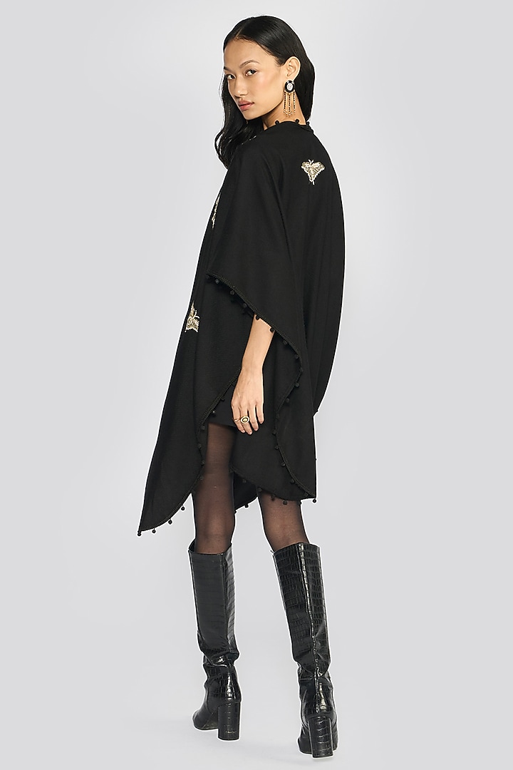 Black Cashmere Zardosi Hand Embroidered Ruana by talitha at Pernia's Pop Up Shop