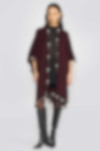 Wine Cashmere Zardosi Hand Embroidered Ruana by talitha at Pernia's Pop Up Shop