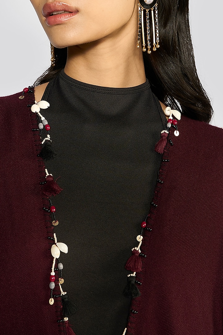 Wine Cashmere Zardosi Hand Embroidered Ruana by talitha at Pernia's Pop Up Shop