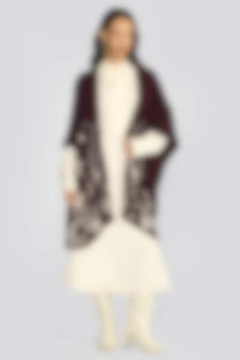 Wine Cashmere Gara Hand Embroidered Ruana by talitha at Pernia's Pop Up Shop