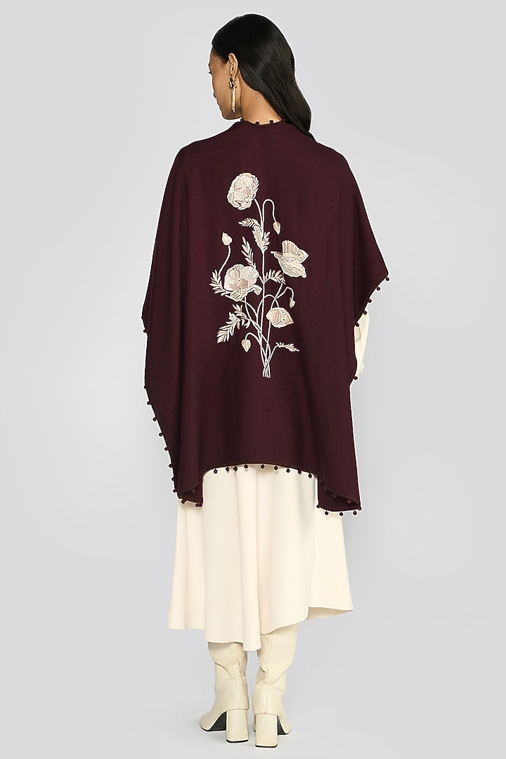 Wine Cashmere Gara Hand Embroidered Ruana by talitha at Pernia's Pop Up Shop