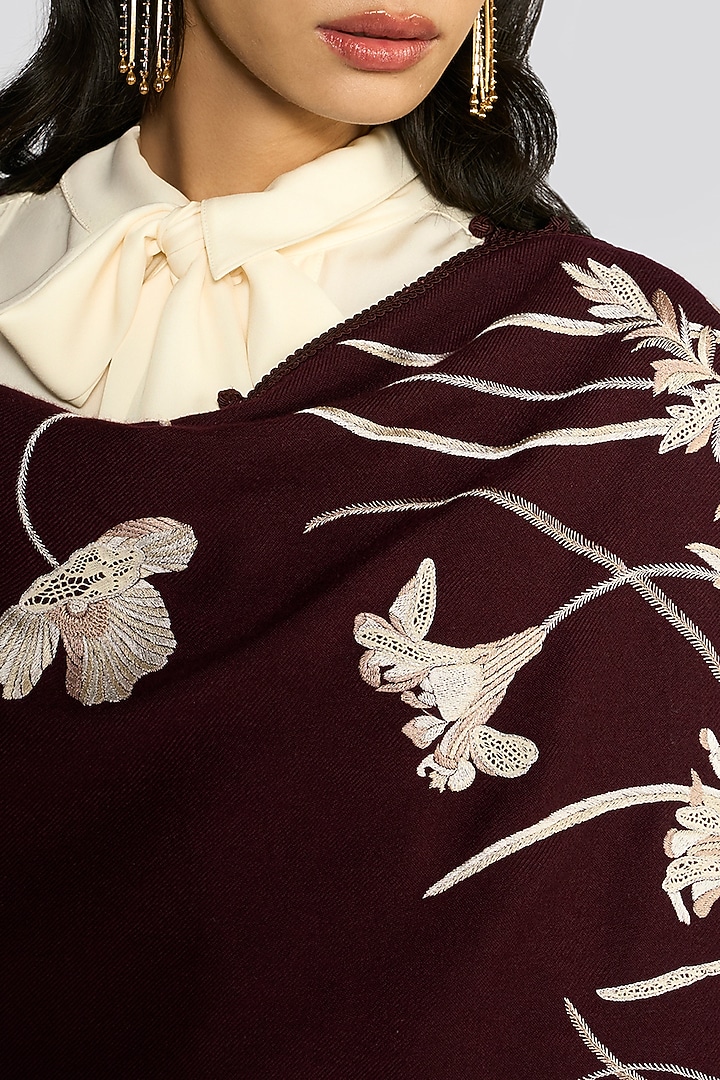 Wine Cashmere Gara Hand Embroidered Ruana by talitha at Pernia's Pop Up Shop