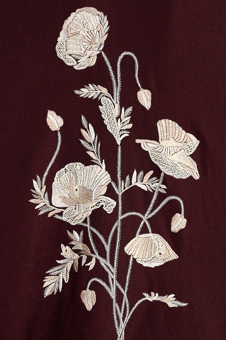 Wine Cashmere Gara Hand Embroidered Ruana by talitha at Pernia's Pop Up Shop