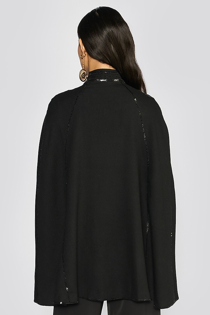 Black Cashmere Wool Sequin Hand Embroidered Cape by talitha at Pernia's Pop Up Shop